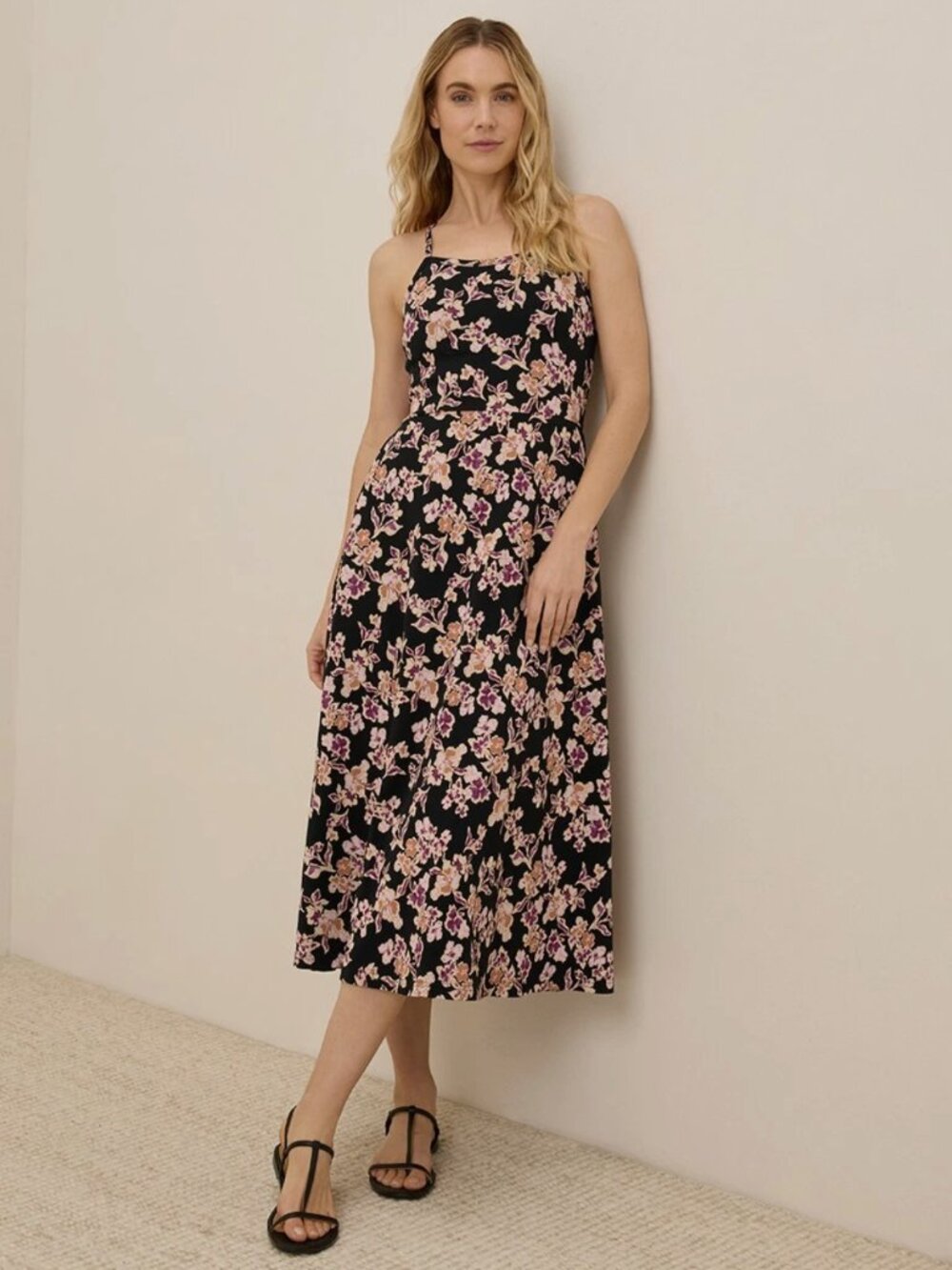 Pact Organic Fit & Flare Midi Dress Scattered Posies XS